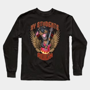 Fun Doxie playing guitar with my students rock Long Sleeve T-Shirt